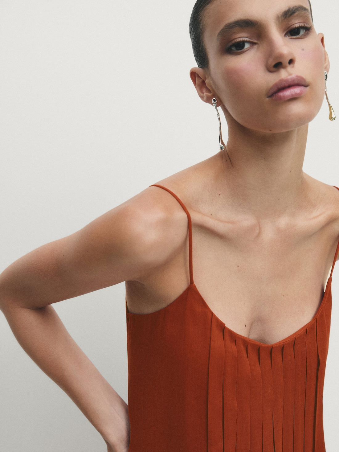 Strappy midi dress with box pleat details | Massimo Dutti UK