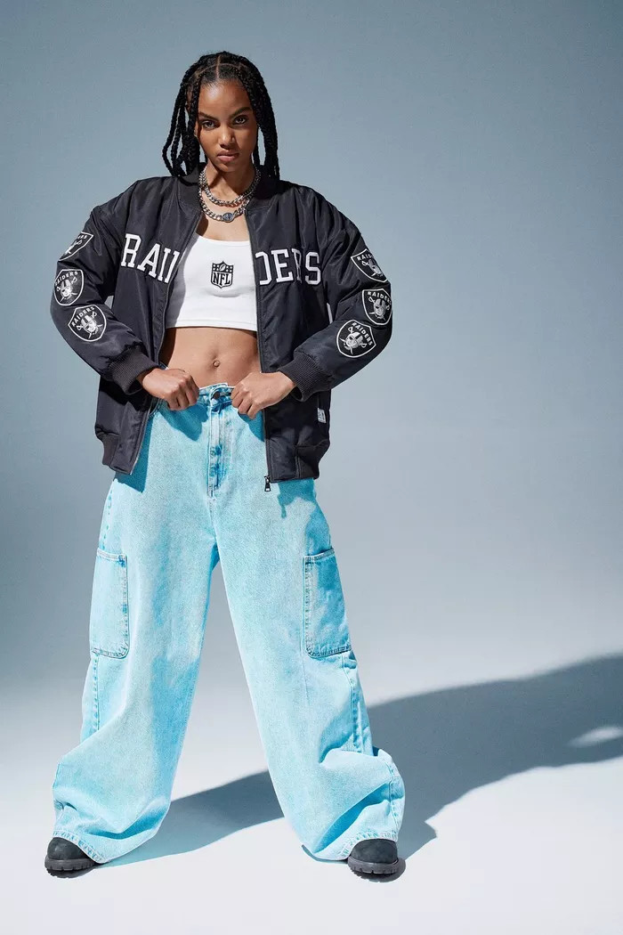 Nfl Raiders License Badge Applique Oversized Bomber Jacket | Boohoo.com (UK & IE)