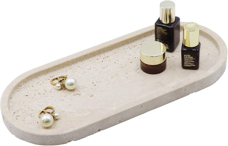 Natural Marble Tray, Oval Vanity Decorative Tray for Bathroom Counter, Countertop Stone Organizer... | Amazon (US)