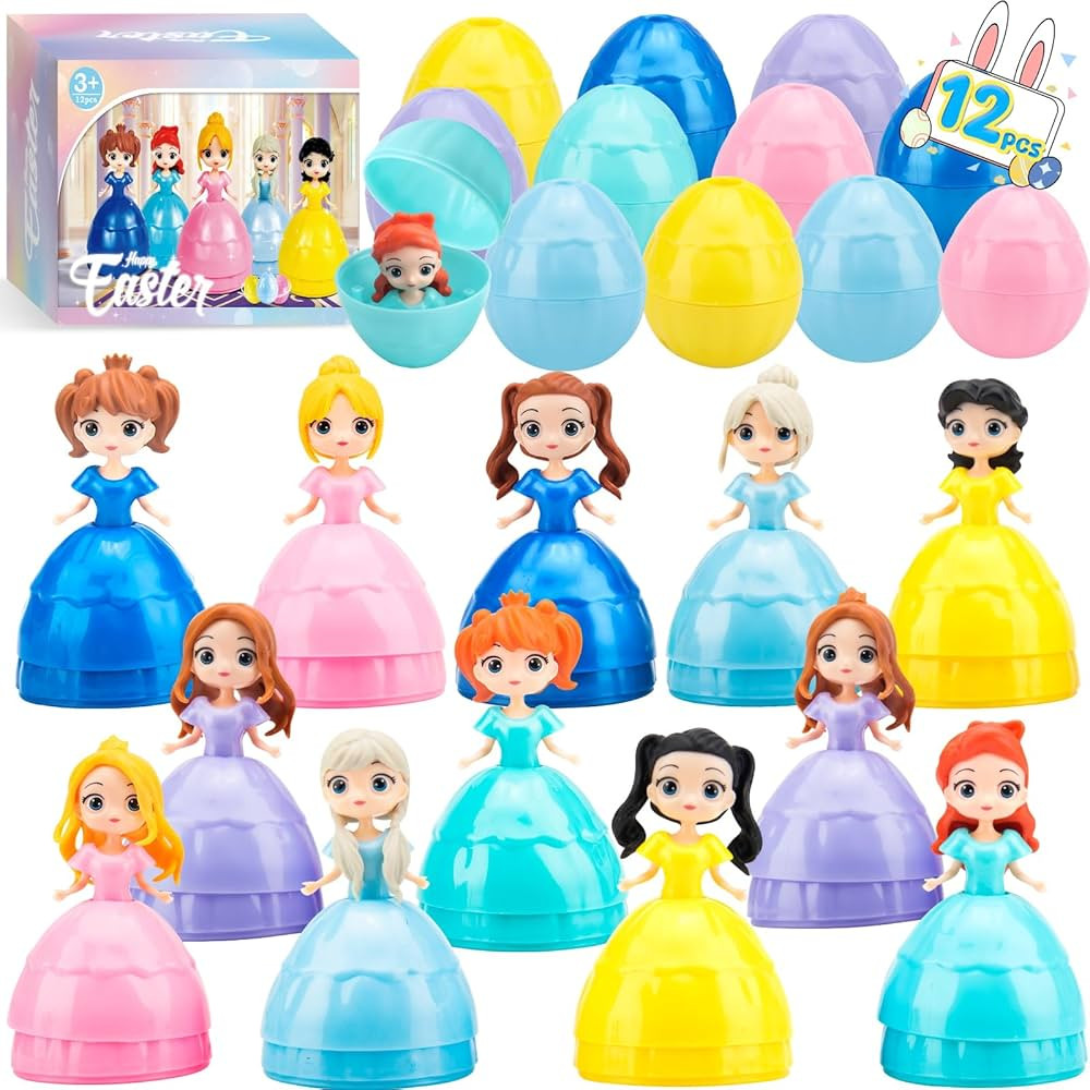 12PCS Princess Easter Eggs - Prefilled Easter Eggs Filled with Princess Dolls Toys for Kids Girls... | Amazon (US)
