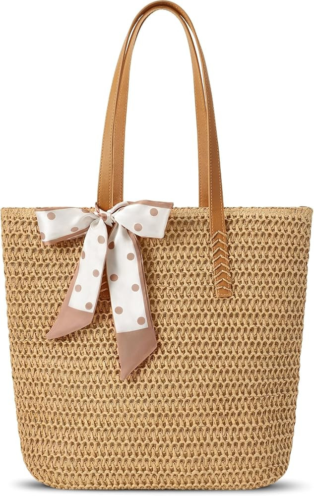 Trifabricy Beach Bags for Women, Large Straw Bag, Woven Beach Tote Bag Shoulder Handbags, Packabl... | Amazon (US)