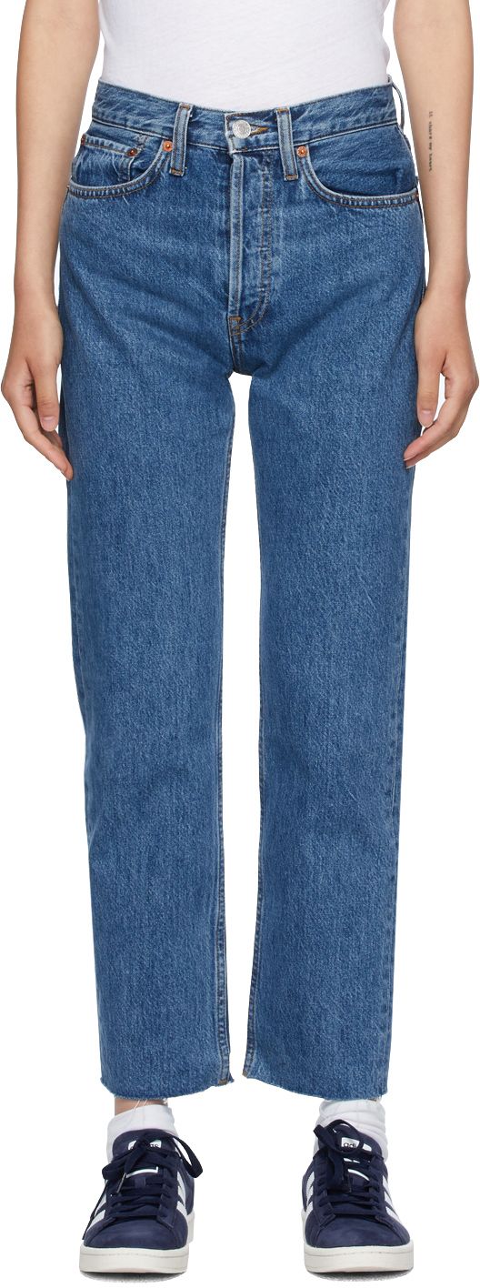 Blue High-Rise Stove Pipe Jeans | SSENSE
