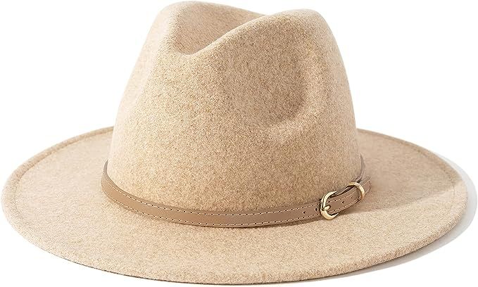 Lisianthus Women Wool Wide Brim Belt Buckle Fedora Hat | Amazon (US)