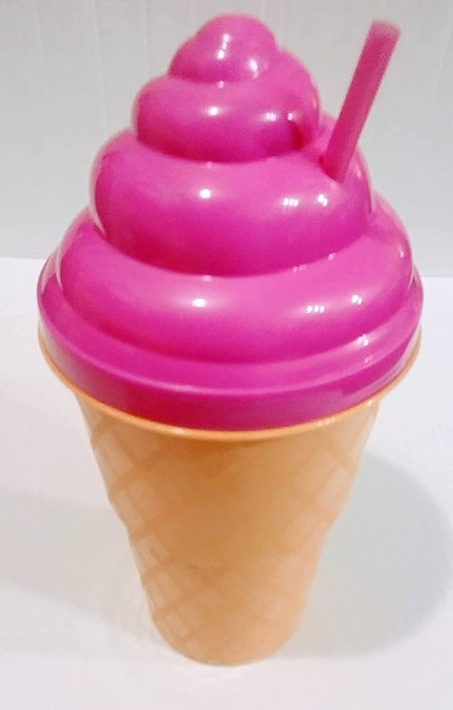 JUS JF-Jumbo Ice Cream Cone Shaped Plastic Cup,48 oz.Pink or White w/ Straw (Pink) | Amazon (US)
