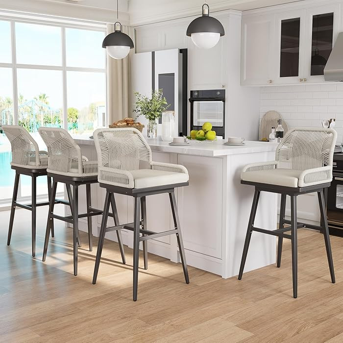 MEISSALIVVE Bar Stools Set of 4, Outdoor Bar Height Bar Stools, 30" H Swivel Wicker Rattan Outdoo... | Amazon (US)