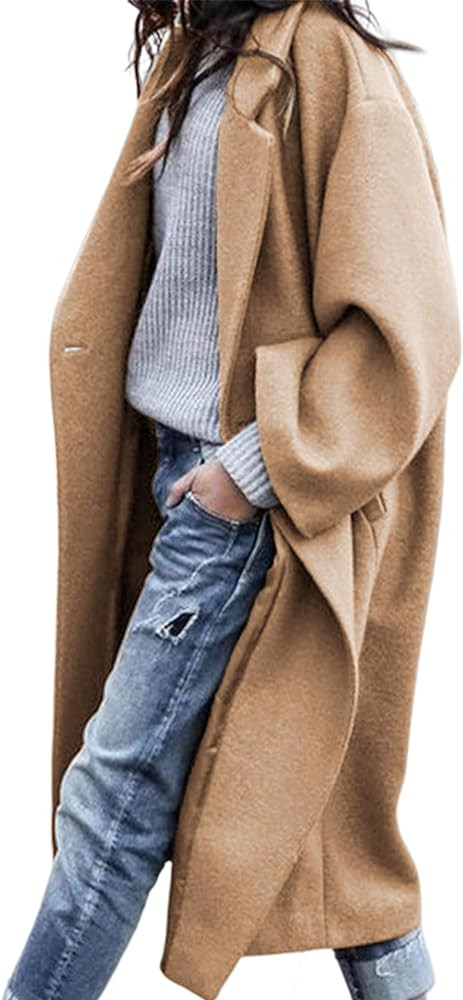 UANEO Women's Wool Blend Coat Oversized Double Breasted Long Trench Overcoat Winter | Amazon (US)