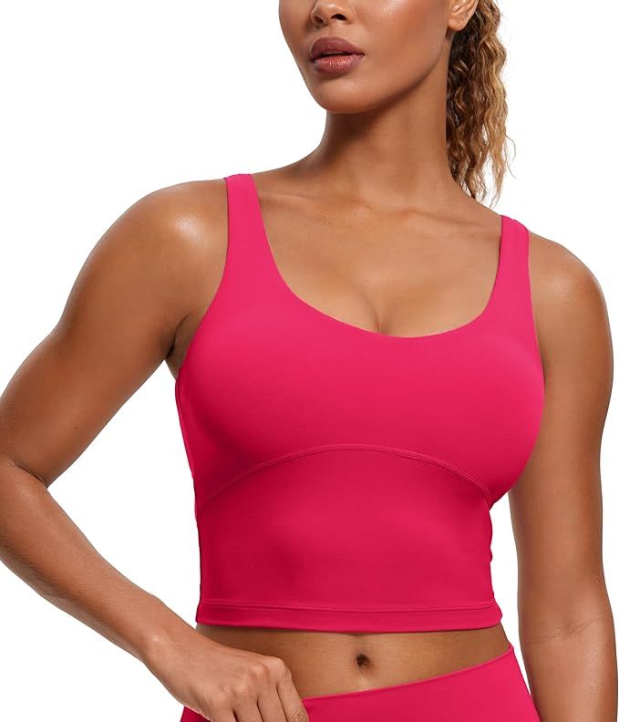 CRZ YOGA Womens Butterluxe U Back Longline Sports Bra - Padded Yoga Bra Cami Crop Top Workout Tan... | Amazon (US)