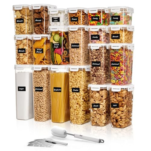 Vtopmart 20 PCS Airtight Food Storage Containers with Lids, Plastic Kitchen Pantry Canister Organizer for Cereal, Sugar, Flour, Spaghetti, Pasta Organization, BPA Free, White | Amazon (US)