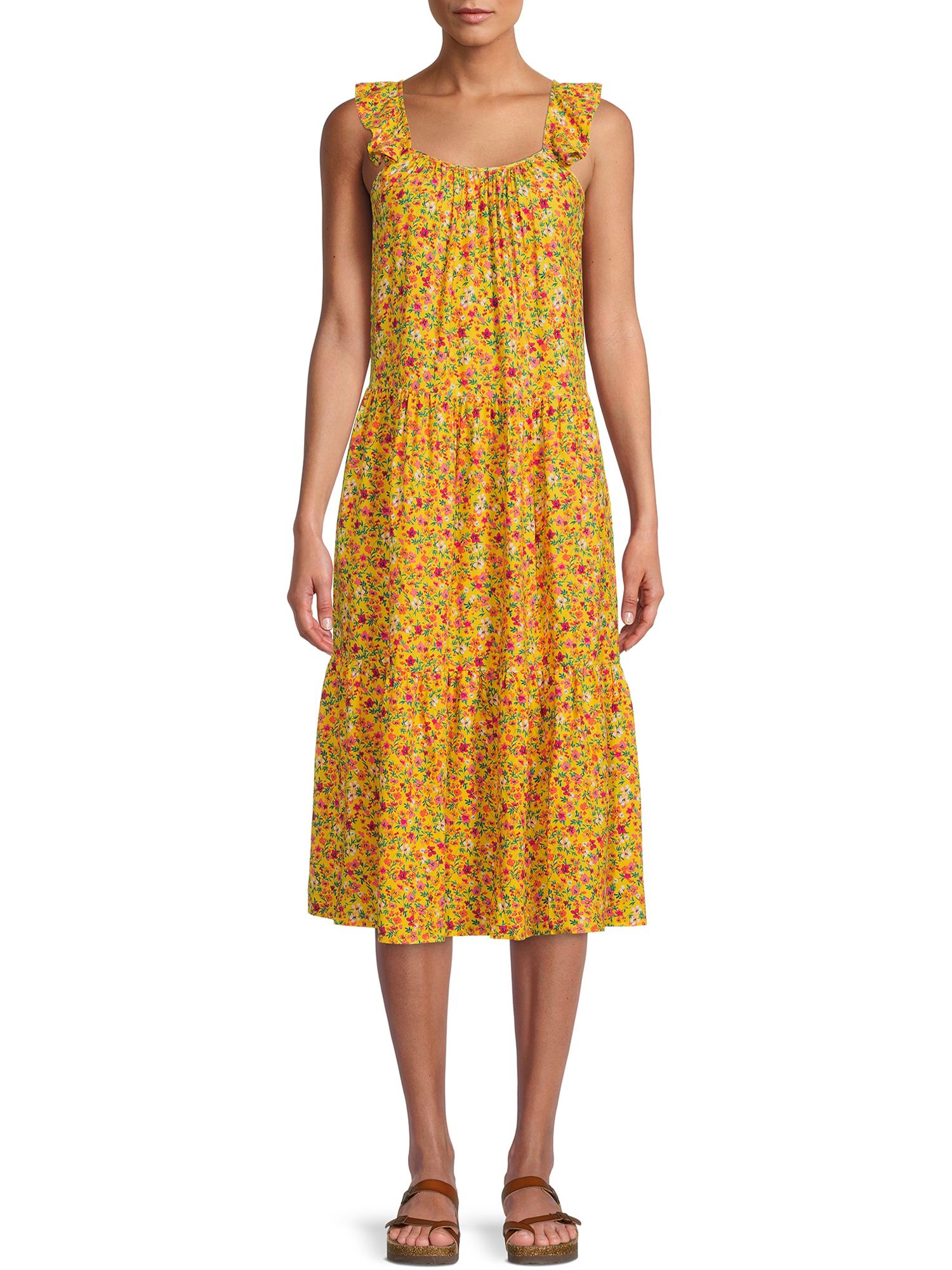 Time and Tru Women's Sleeveless Curve Hem Henley Midi Dress - Walmart.com | Walmart (US)