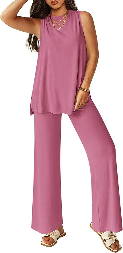 PRETTYGARDEN Women's 2 Piece Lounge Set 2026 Summer Casual Tank Top Wide Leg Pants Matching Trave... | Amazon (US)