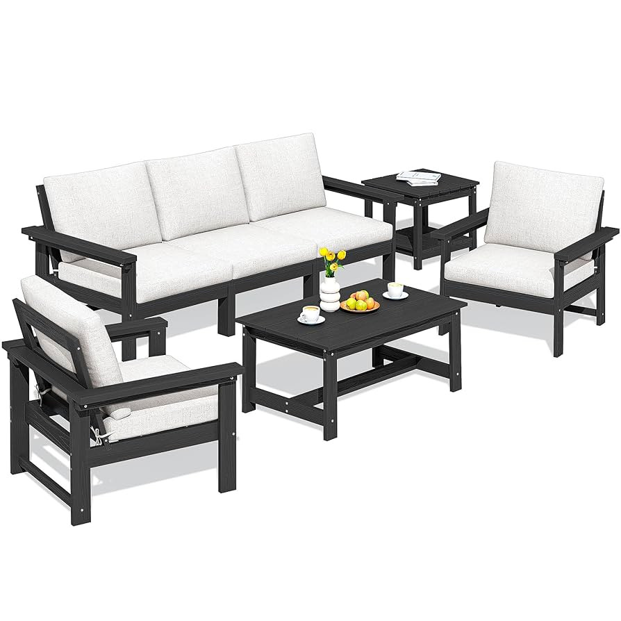 SERWALL HDPE Patio Furniture Set, 7-Piece Outdoor Sectional Sofa Set, All Weather Outdoor Couch S... | Amazon (US)