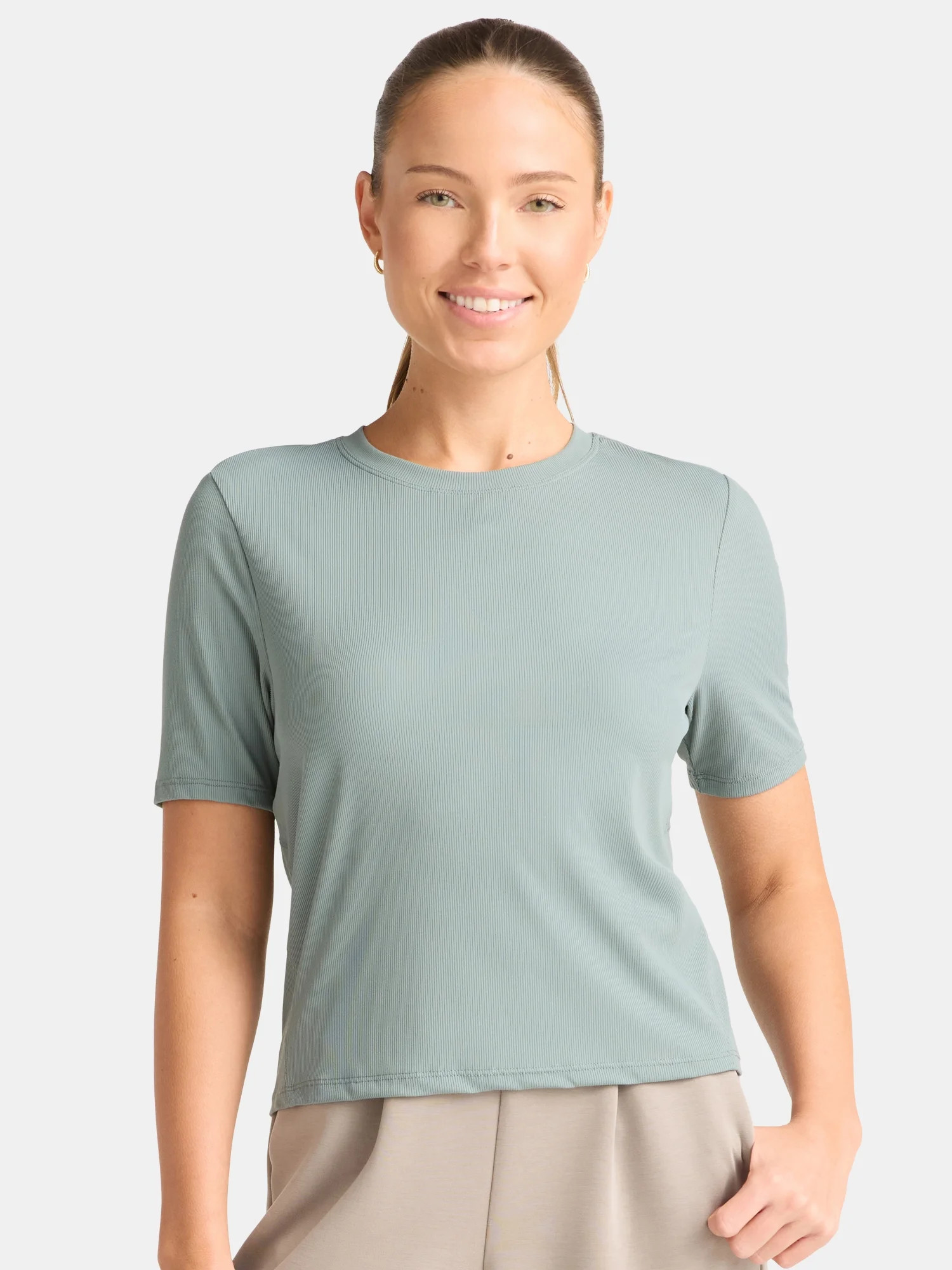 Avia Women's Ribbed Crop Tee with Short Sleeves, Sizes XS-XXXL | Walmart (US)