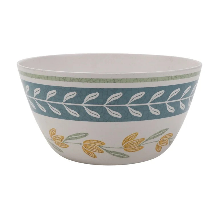 Better Homes and Gardens Bamboo Melamine Floral Salad Bowl Set with Acacia Lid and Utensils | Walmart (US)