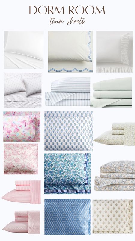 College dorm room twin sheets.

Pink sheets, blue sheets, patterned sheets, white sheets, ditsy floral sheets, scalloped sheets 

#LTKstyletip #LTKhome #LTKFind