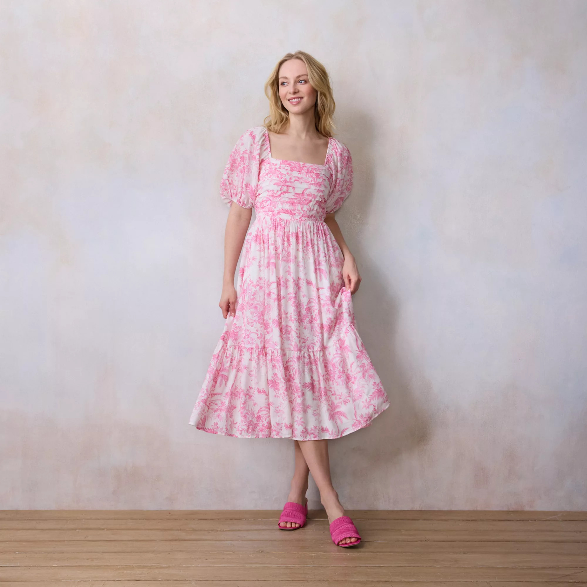 Petite LC Lauren Conrad Square Neck Pleated Bodice Midi Dress | Kohl's