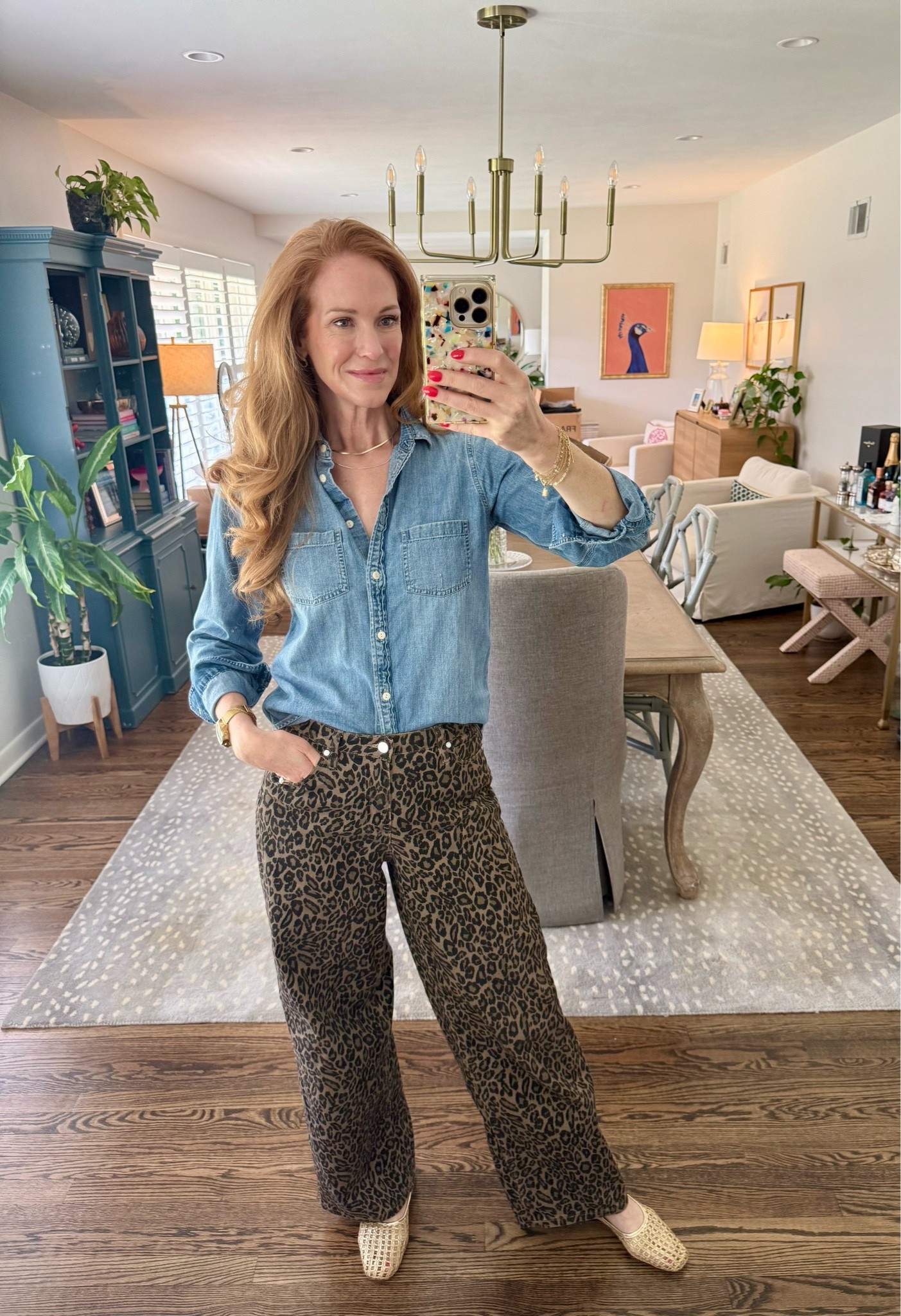 Leopard jeans are always in style! Everyone needs a pair, they look cute styled so many ways! Today just with a chambray shirt.

#LTKootd #LTKSeasonal #LTKOver40