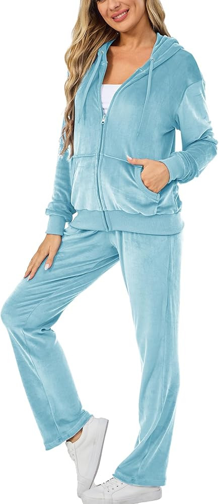 Velour Track Suits for Women Set Fall Sweatsuits 2 Piece | Amazon (US)