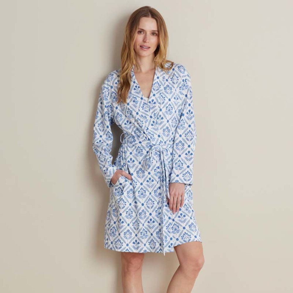 Printed Pima Cotton Women's Kimono Robe - Floral Trellis, XXL | The Company Store