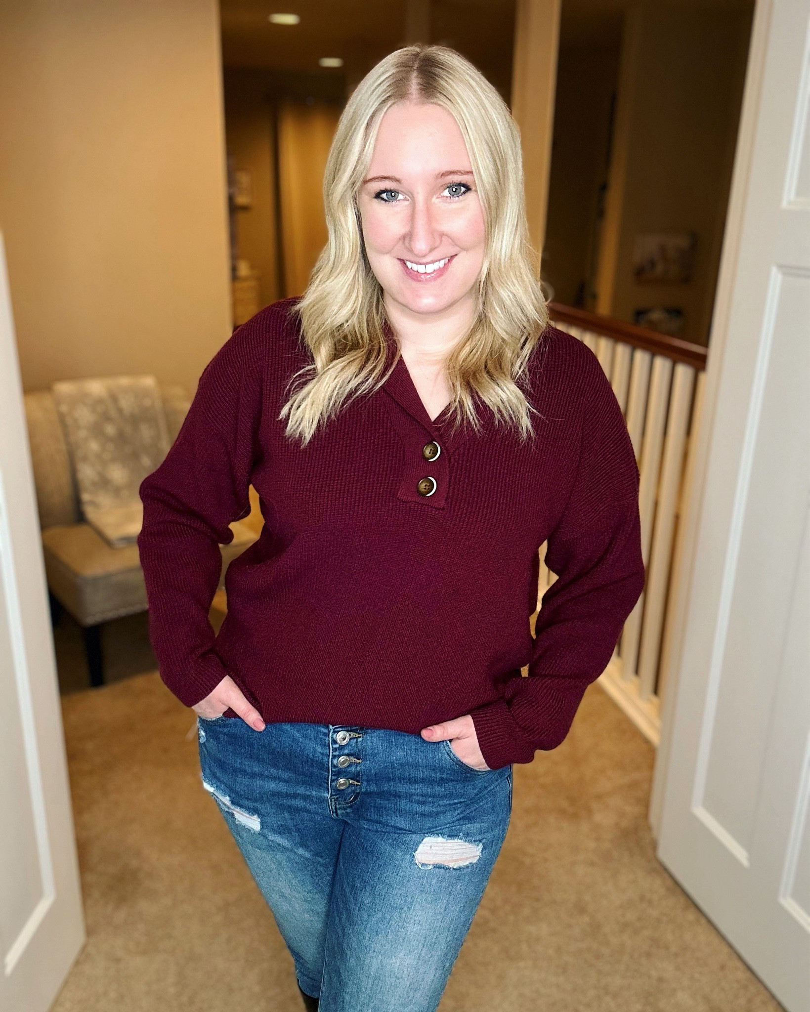 Had to share this sweater find! It is so cute and comfortable and 20% off right now! 🚨 It's the perfect amount of loose and I love both the buttons and the collar!

#LTKSeasonal #LTKstyletip #LTKsalealert
