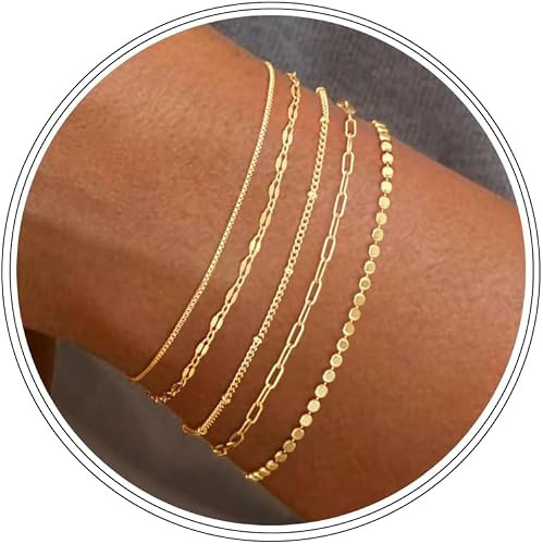 Dainty Simple Gold Bracelets for Women, Stackable Satellite Paperclip Lip Bracelet Set Tiny Lip D... | Amazon (US)