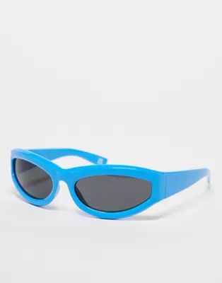 ASOS DESIGN wrap visor sunglasses with beveling in blue | ASOS (Global)
