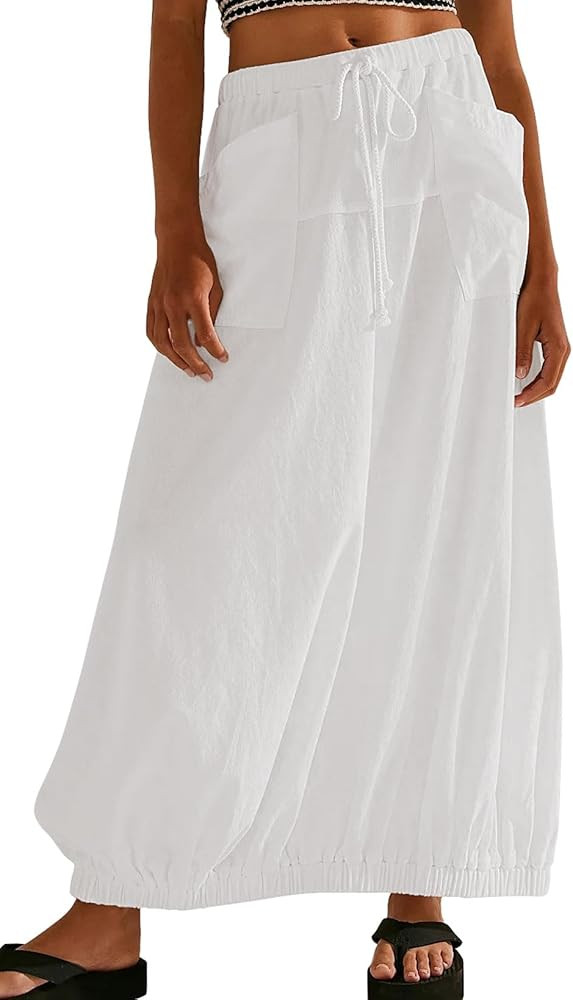 CHARTOU Women Baggy Parachute Skirt Comfy Casual Cotton Y2k Cargo Maxi Long Skirt | Amazon (US)