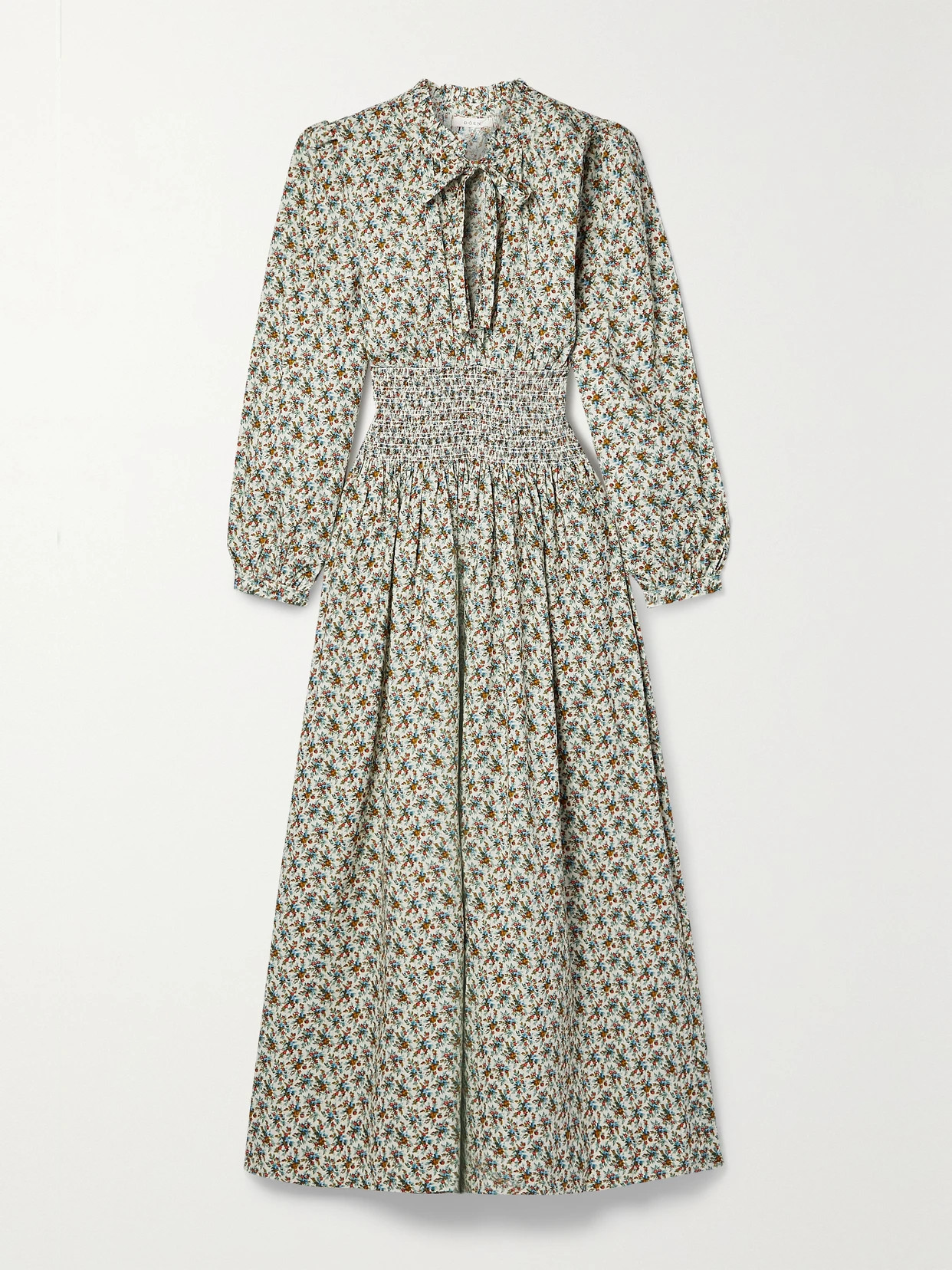 DÔEN - Everly Shirred Floral-print Cotton-poplin Midi Dress - Cream | NET-A-PORTER (US)