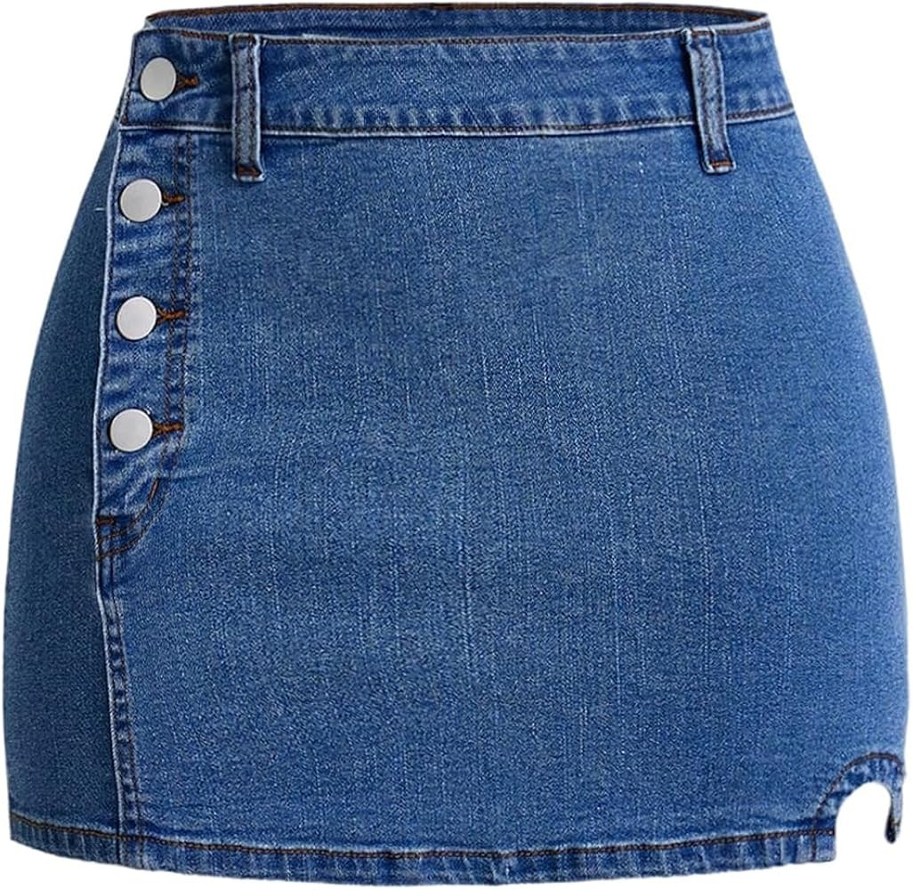 Floerns Women's Casual Denim Skirt Button Side Stretchy Street Bodycon Mini Skirts | Amazon (US)