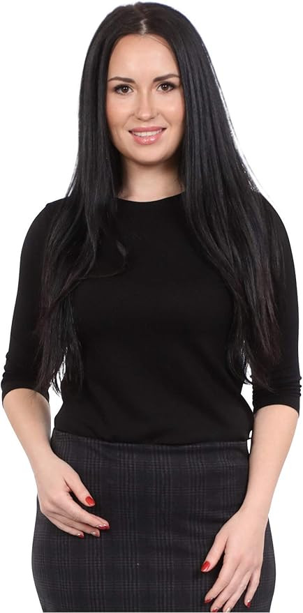 Kosher Casual Women's Modest 3/4 Sleeve Closed Neckline Crew Neck Layering Top | Amazon (US)