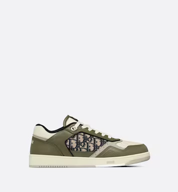 B27 Low-Top Sneaker Olive and Cream Smooth Calfskin with Beige and Black Dior Oblique Jacquard | ... | Dior Couture