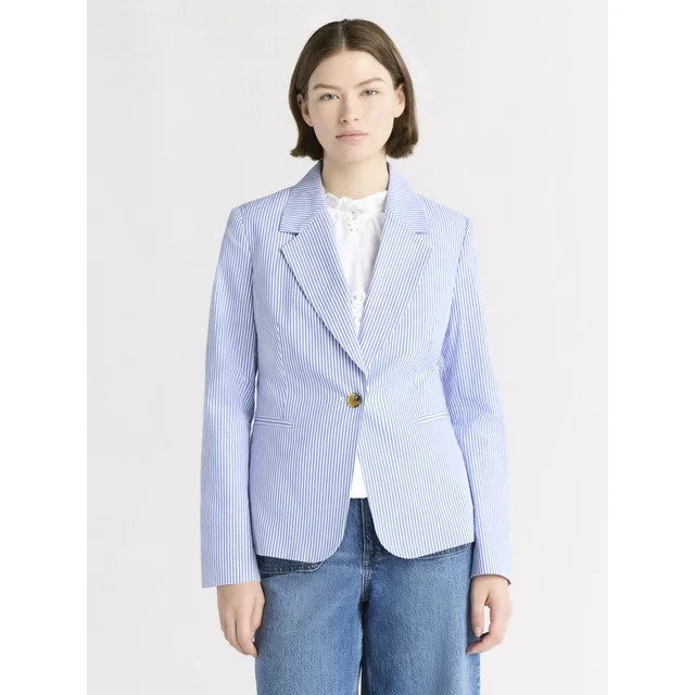 Free Assembly Women's Single Breasted Cotton Blazer, Sizes XS-XXL | Walmart (US)
