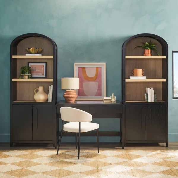 Sitarski 3 Piece Curved Waterfall Writing Desk with Arch Statement Cabinet Bookcases | Wayfair North America