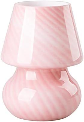 COOSA Mushroom Lamp, Glass LED Table Bedside Lamps, Vintage Style Translucent Striped Small Night... | Amazon (US)