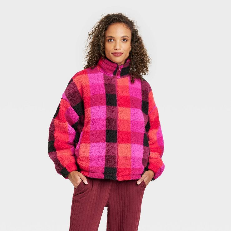 Women&#39;s Fleece Zip-Up Sweatshirt - A New Day&#8482; Black L | Target