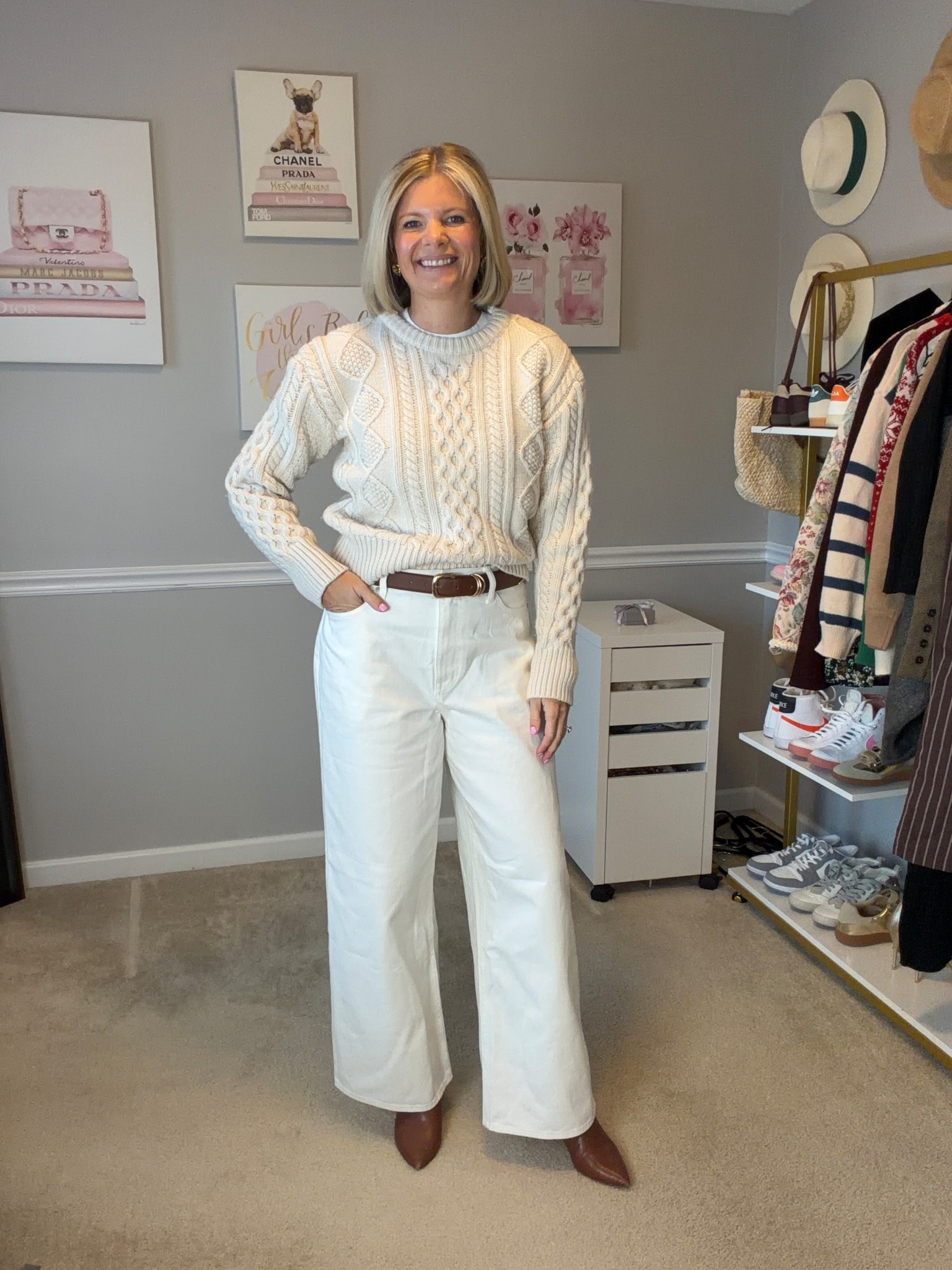 Off white wide leg jeans TTS
Cream cable knit sweater TTS

#LTKMidsize #LTKootd #LTKWorkwear