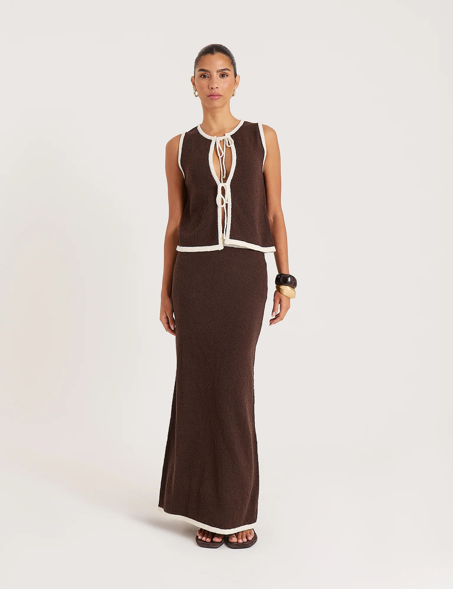 Women's Chocolate Contrast Trim Knitted Maxi Skirt | Morganna | 4th & Reckless | 4th & Reckless