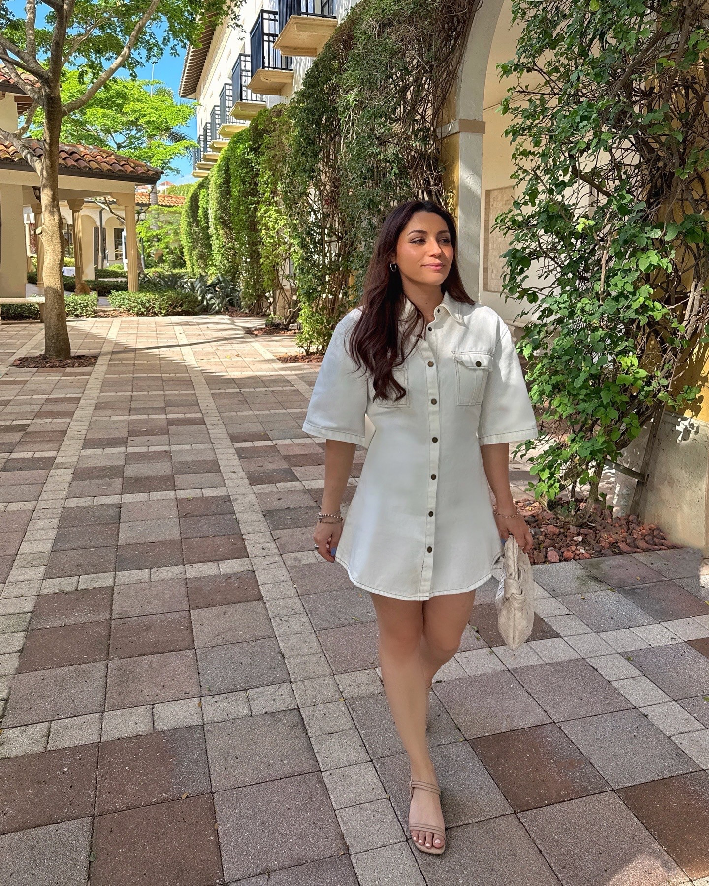 White Denim Dress Outfit perfect for summer 🤍 with low block heel sandals and the perfect summer shoulder bag

#LTKSummerEdit #LTKFindsUnder100 #LTKStyleTip