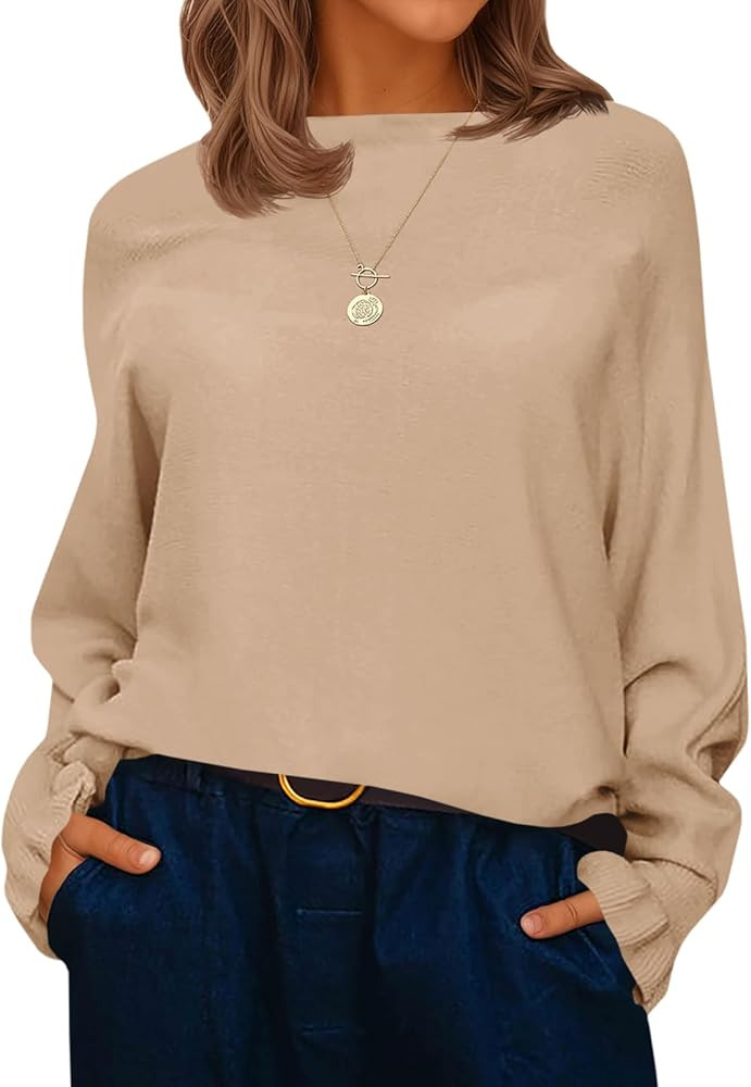 Saodimallsu Womens Boat Neck Batwing Sweaters Dolman Ruffle Long Sleeve Off Shoulder Fall Loose K... | Amazon (US)