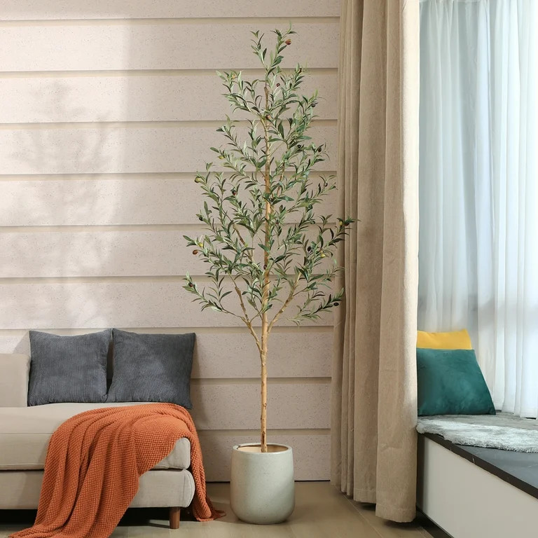 7FT Artificial Olive Tree with Fruits and Wood Branches, Potted Faux Olive Plants. 12 lb. DR.Plan... | Walmart (US)
