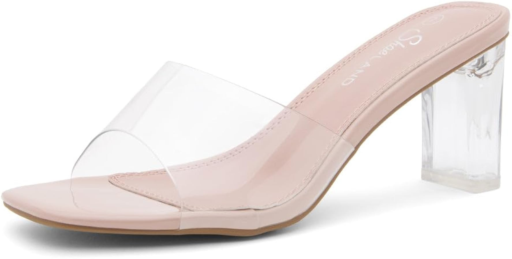 Shoe Land Clear Heels for Women – 3 Inch Chunky Heeled Mules, Transparent Slip-On Square Toe Sl... | Amazon (US)