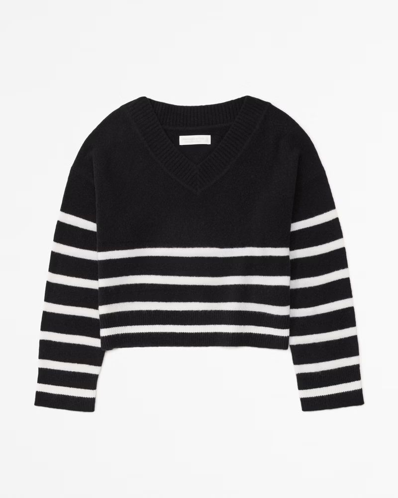 Abercrombie & Fitch Women's Merino Wool-Blend V-Neck Sweater in Black Stripe - Size S | Abercrombie & Fitch (US)