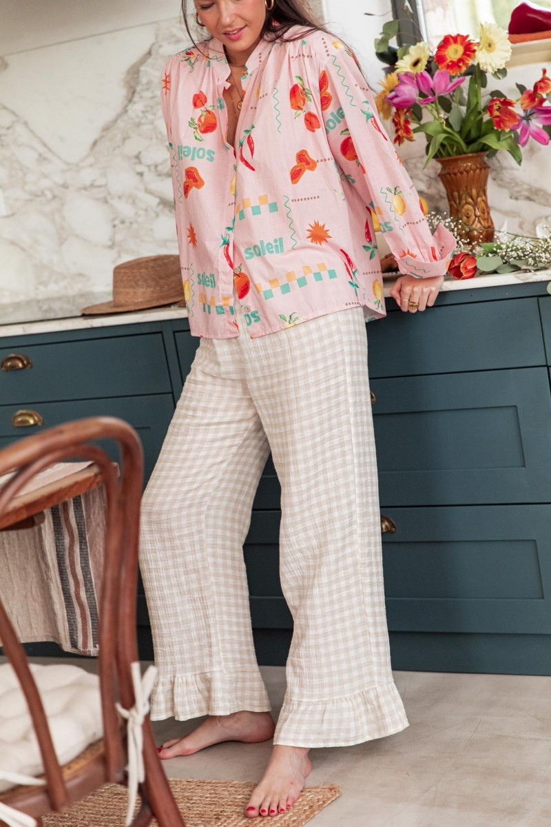 JOULIA Pantalon Vichy à noeuds gaze de coton | Pretty Wire