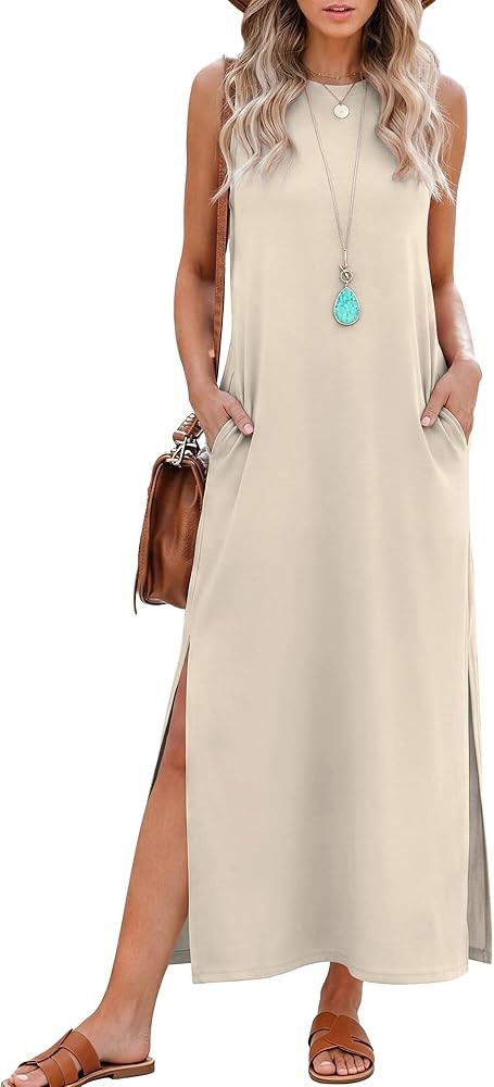 RUMIA Summer Dresses for Women Casual Maxi Side Slit Long Dress with Pockets (S-XXL) | Amazon (US)
