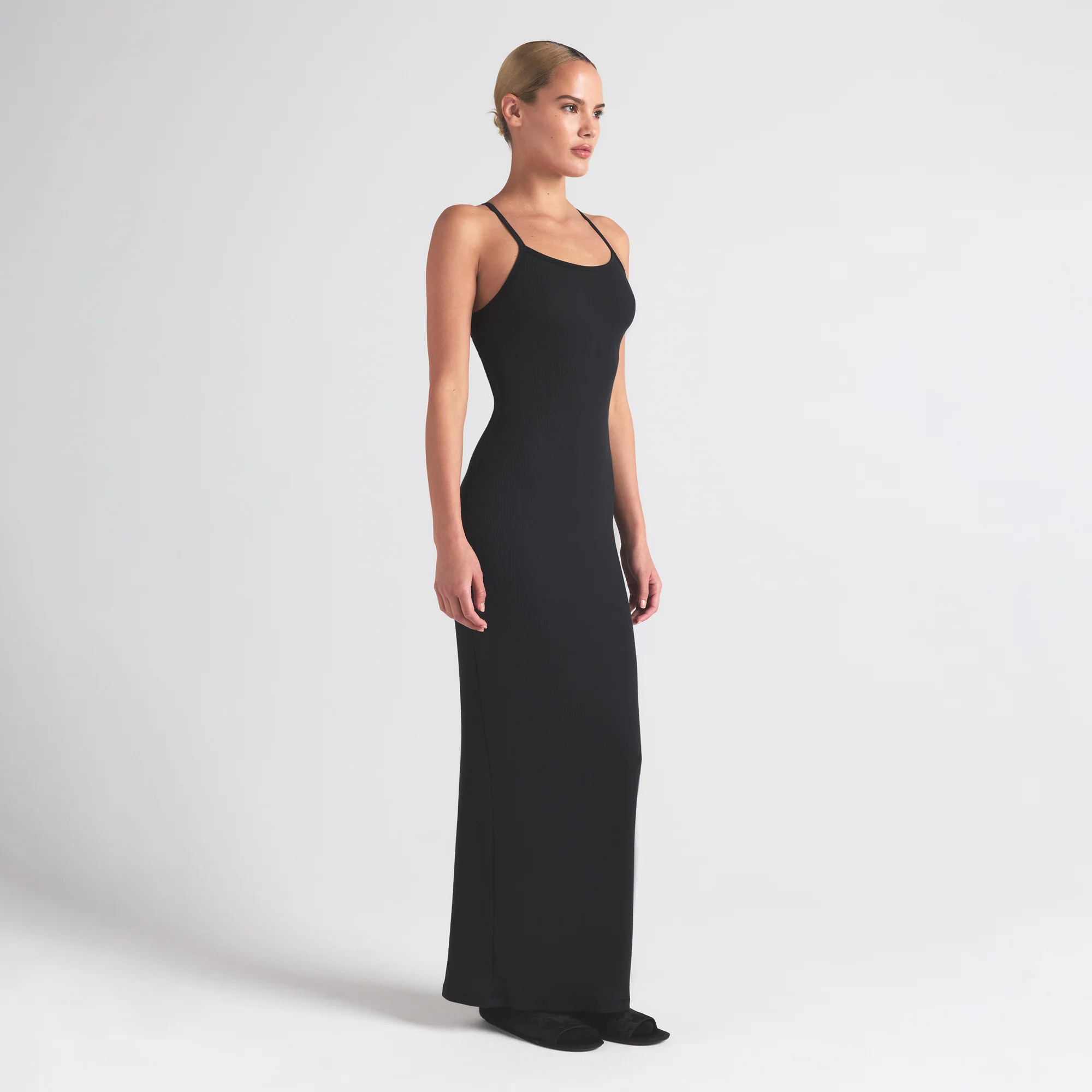 SKIMS Long Cami Dress | Black | Large | Cotton Rib | SKIMS (US)