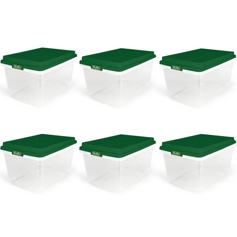Hefty 72 Quart Clear Plastic Storage Bin with Holiday Green HIRISE Lid, Set of 6 - Walmart.com | Walmart (US)