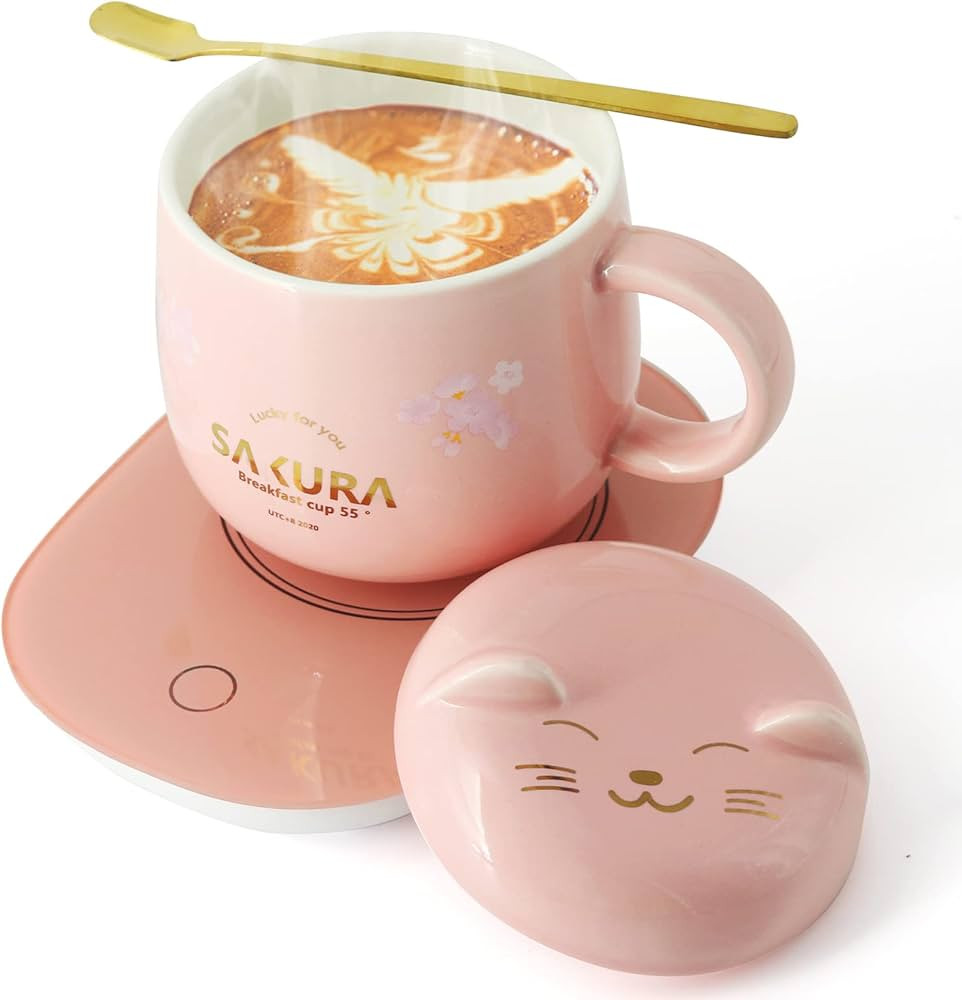 Coffee Warmer with Mug - Cute Coffee Cups Cat Mug Cup Warmer Mug Warmer for Desk Coffee Cup for W... | Amazon (US)