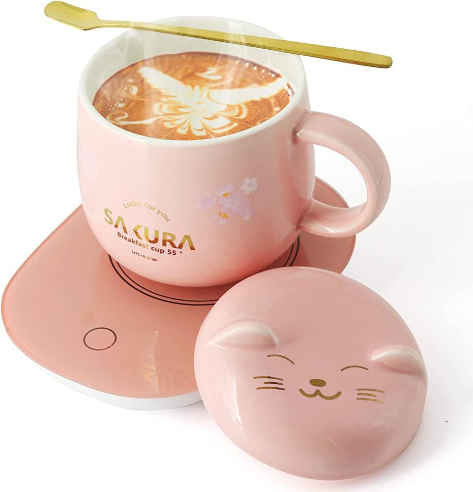 Coffee Warmer with Mug - Cute Coffee Cups Cat Mug Cup Warmer Mug Warmer for Desk Coffee Cup for W... | Amazon (US)