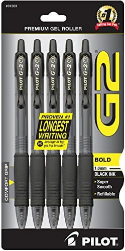 PILOT G2 Premium Refillable & Retractable Rolling Ball Gel Pens, Bold Point, Black Ink, 5-Pack (3130 | Amazon (US)