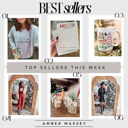 Most loved from this week:
1) dog mom sweatshirt
2) notepad from Etsy - great teacher gift idea
3) Christmas coffee mug from Etsy
4) Freepeople jumper
4) ceramic Christmas village
5) pink Lily black leather dress
