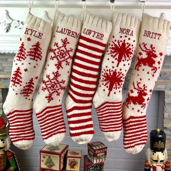 Personalized Christmas Stockings Hand Knit Wool Stockings - Etsy | Etsy (US)